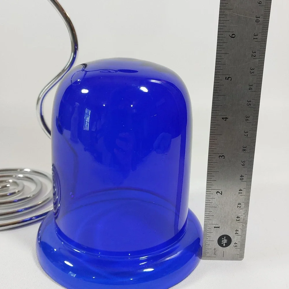 Vintage MCM‎ Cobalt Blue Glass Silver Tone Metal Coil Candle Holder 10